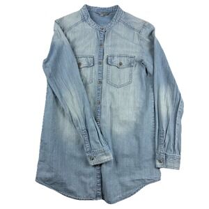 Rubbish Denim Top Womens Small Long Sleeve Button Up Western Boho Pockets‎ Shirt